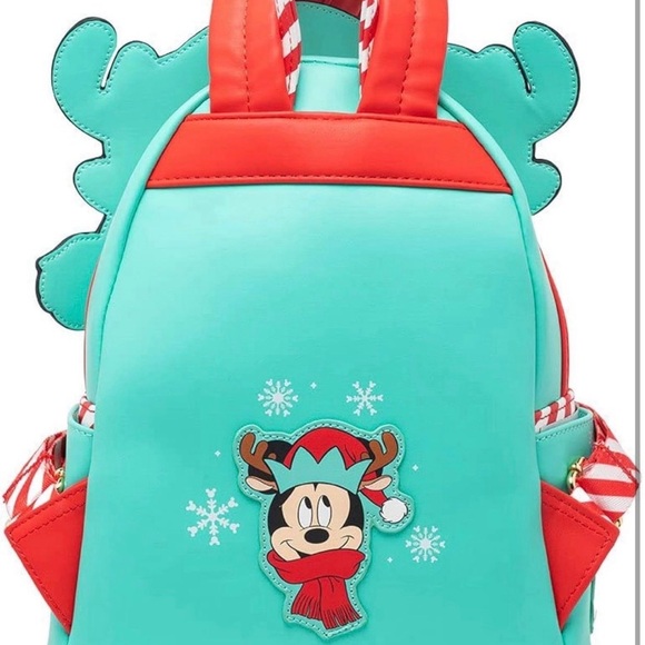 Disney Mickey Mouse Aqua and Brown Elf Backpack with Holiday Hat - Picture 3 of 9
